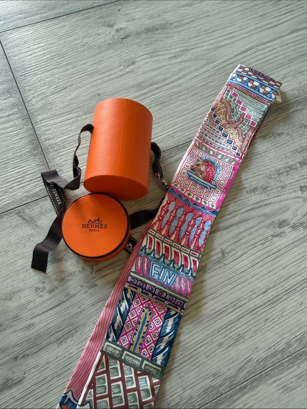 Hermes Pink Multicolor Silk Twilly Scarf limited edition